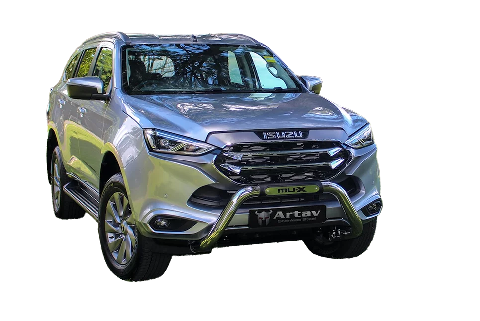 Isuzu MU-X PDC Nudge Bar Stainless w Branded Injection Mould