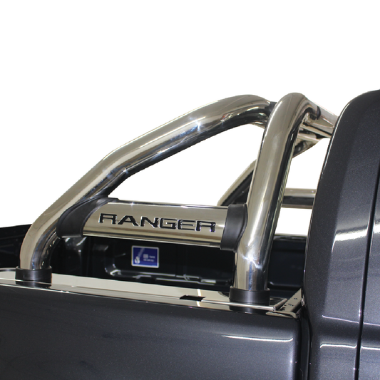 Ford Ranger T6 Facelift Sports Bar Stainless (Black Base Plates) 2012+ 150043T